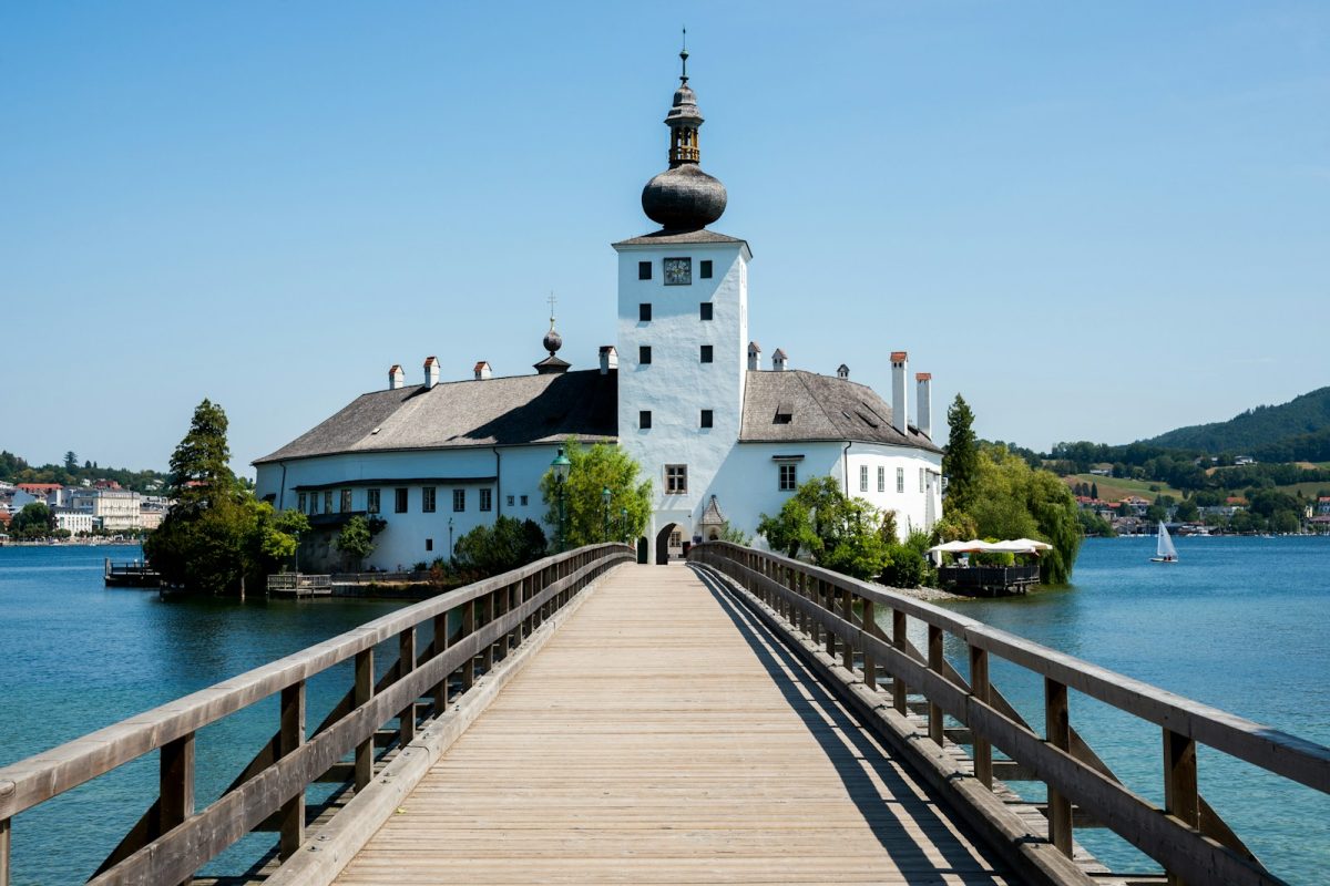 photo of white and brown mosque and pier