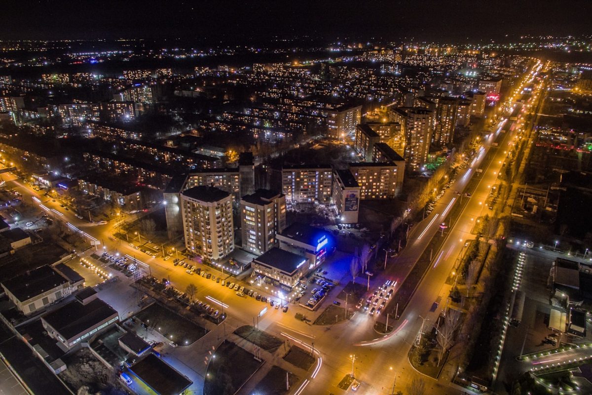 aerial view of city during night time