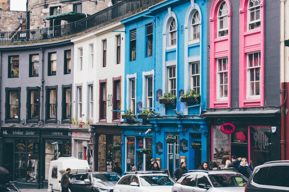 cars parked near multi-color buildings